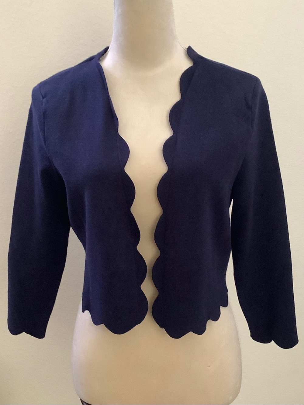 Charter Club Navy Scalloped Open-Front Cardigan